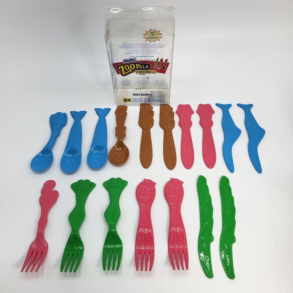 Zoo Pals Mixed Utensils Lot of 17 Kids Plasticware Spoons Forks Knives